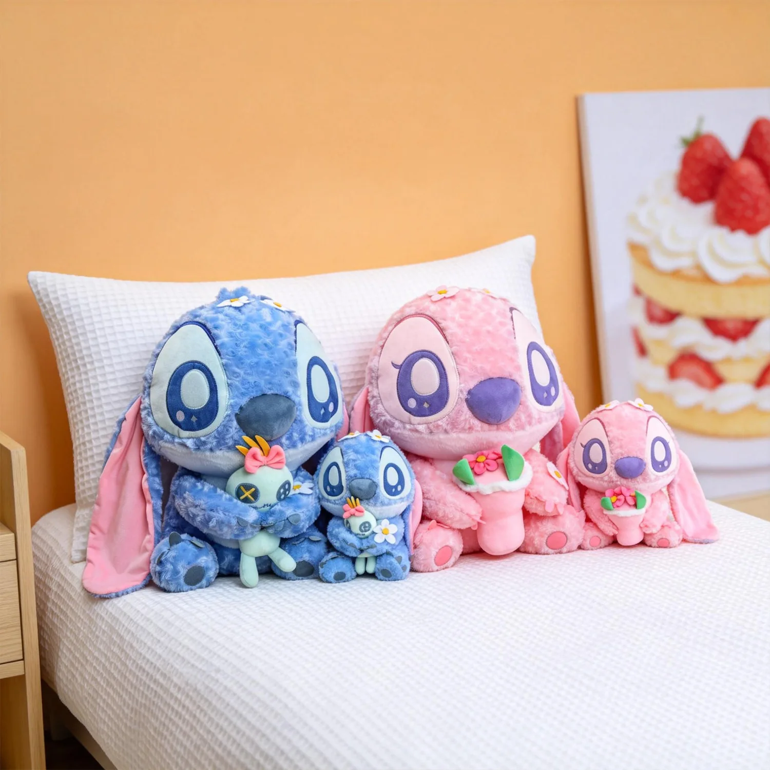 Hot Sale Disney Stitch Plush Stuffed Animal Holding Gold Cherry Blossom Soft Toy Kawaii Plushie Kids Birthday Christmas Gift