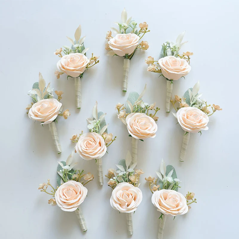 

25068 Champagne Bohemian Rose Flower Corsage & Wristlet - Perfect for Brides, Groomsmen, and Wedding Decorations