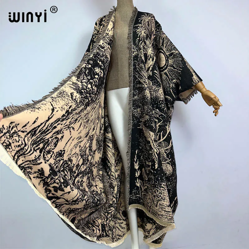 WINYI Winter print cloak High Quality poncho Luxury Long Loose OverCoat Thick Warm Female long down coat for women abrigo mujer