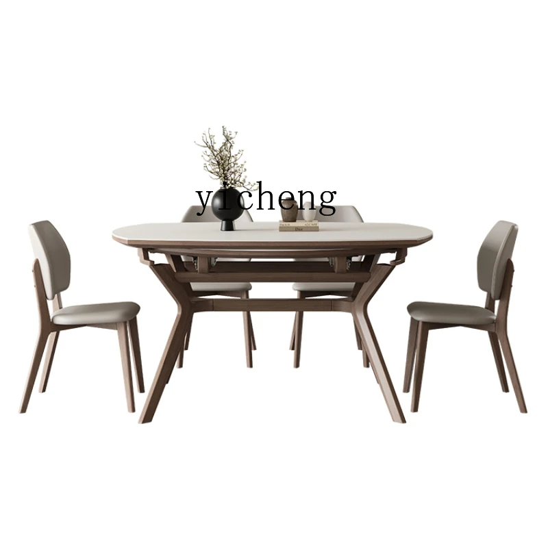 

Tqh Modern Minimalist Stone Plate Dining Tables and Chairs Set Retractable Folding Square and round Dual-Use Dining Table