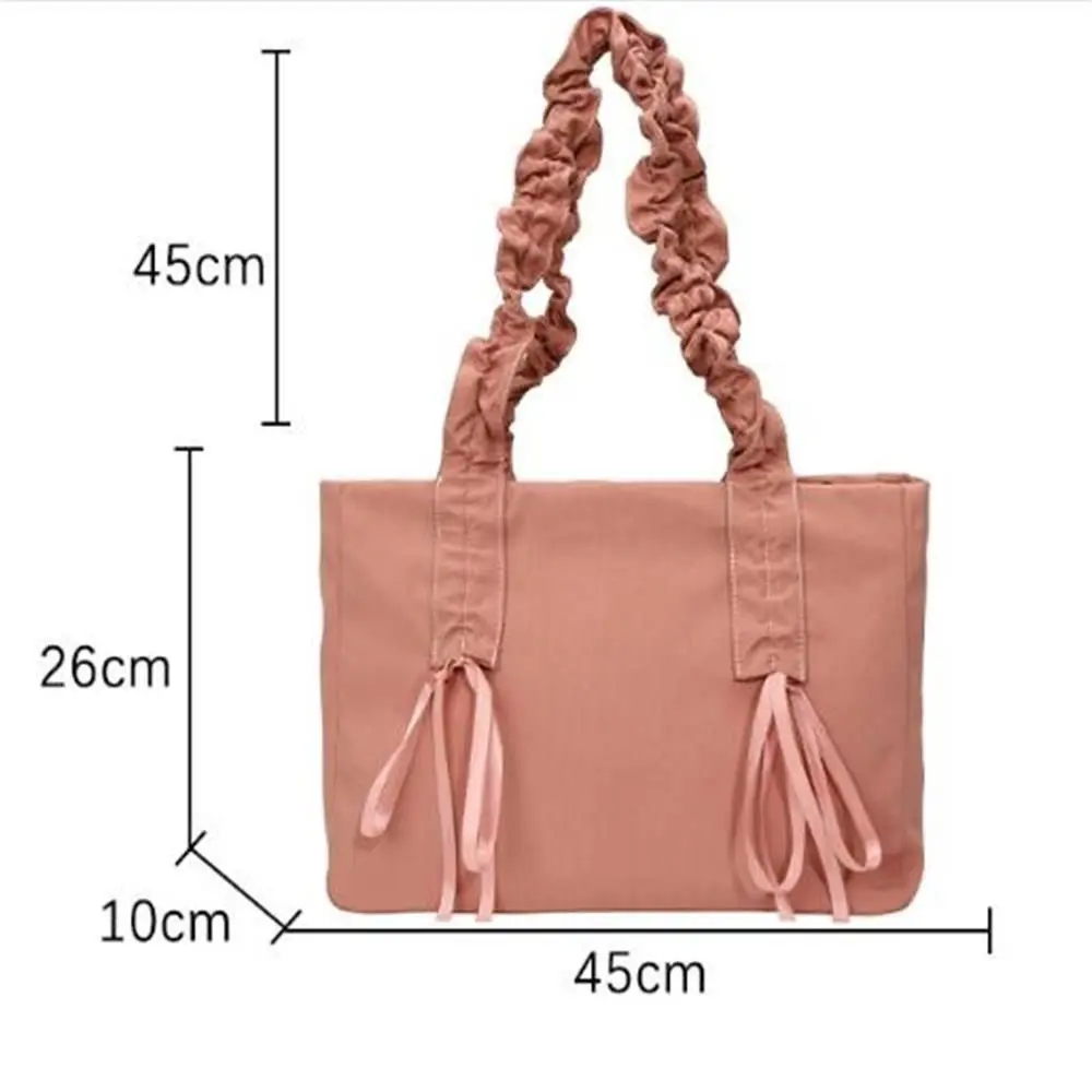 Creative Gift Large Capacity Handbags Harajuku Reusable Drawstring Bow Shoulder Bag Nylon Solid Color Tote Bag Daily Use