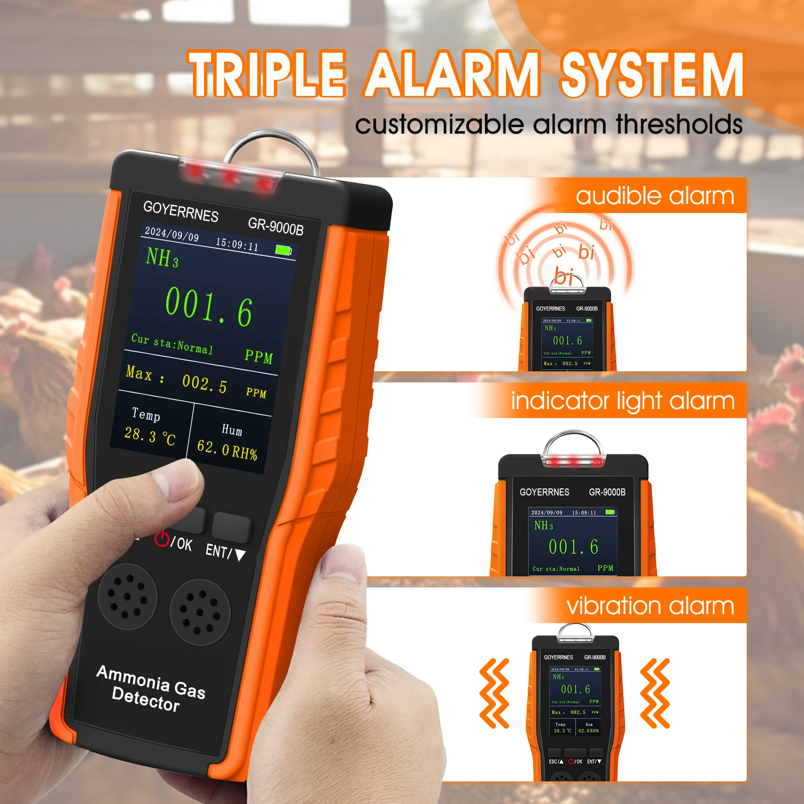 

Digital Ammonia Gas Detector 0-100PPM NH3 Gas Analyzers Meter Alarm Device Air Quality Tester for Gas Leak Detection