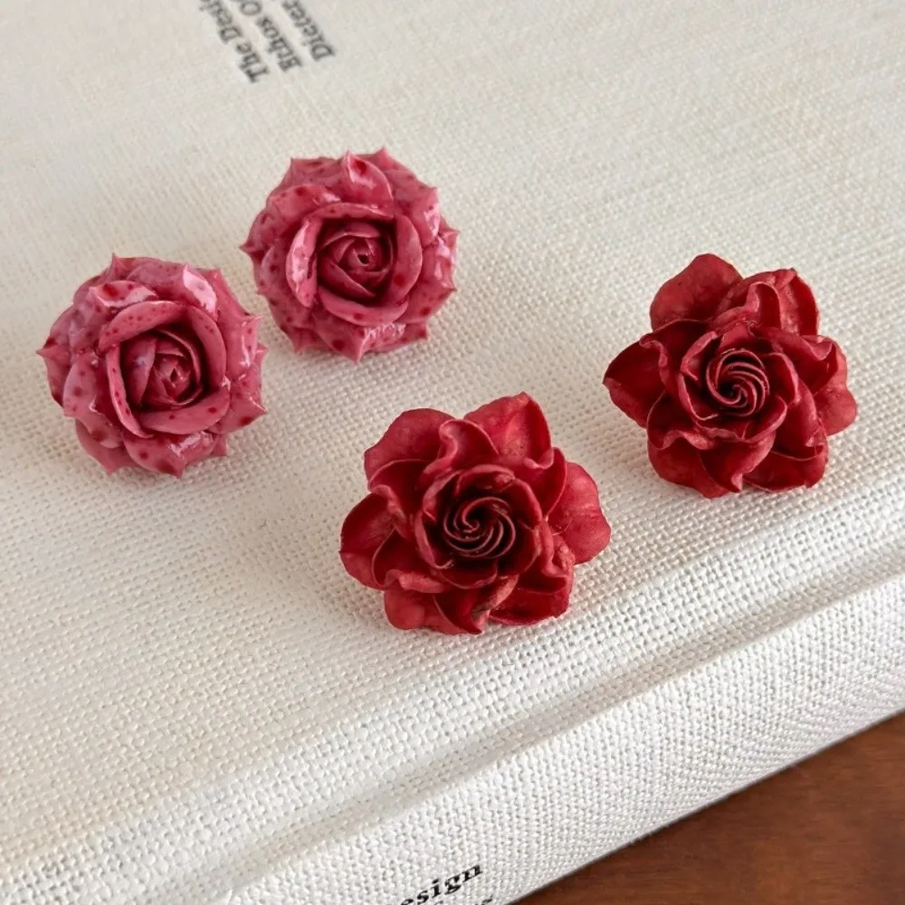 Sweet Artificial Rose Earrings Resin Retro Preserved Flower Earrings Delicate Craftsmanship Unique Romantic Ear Hooks