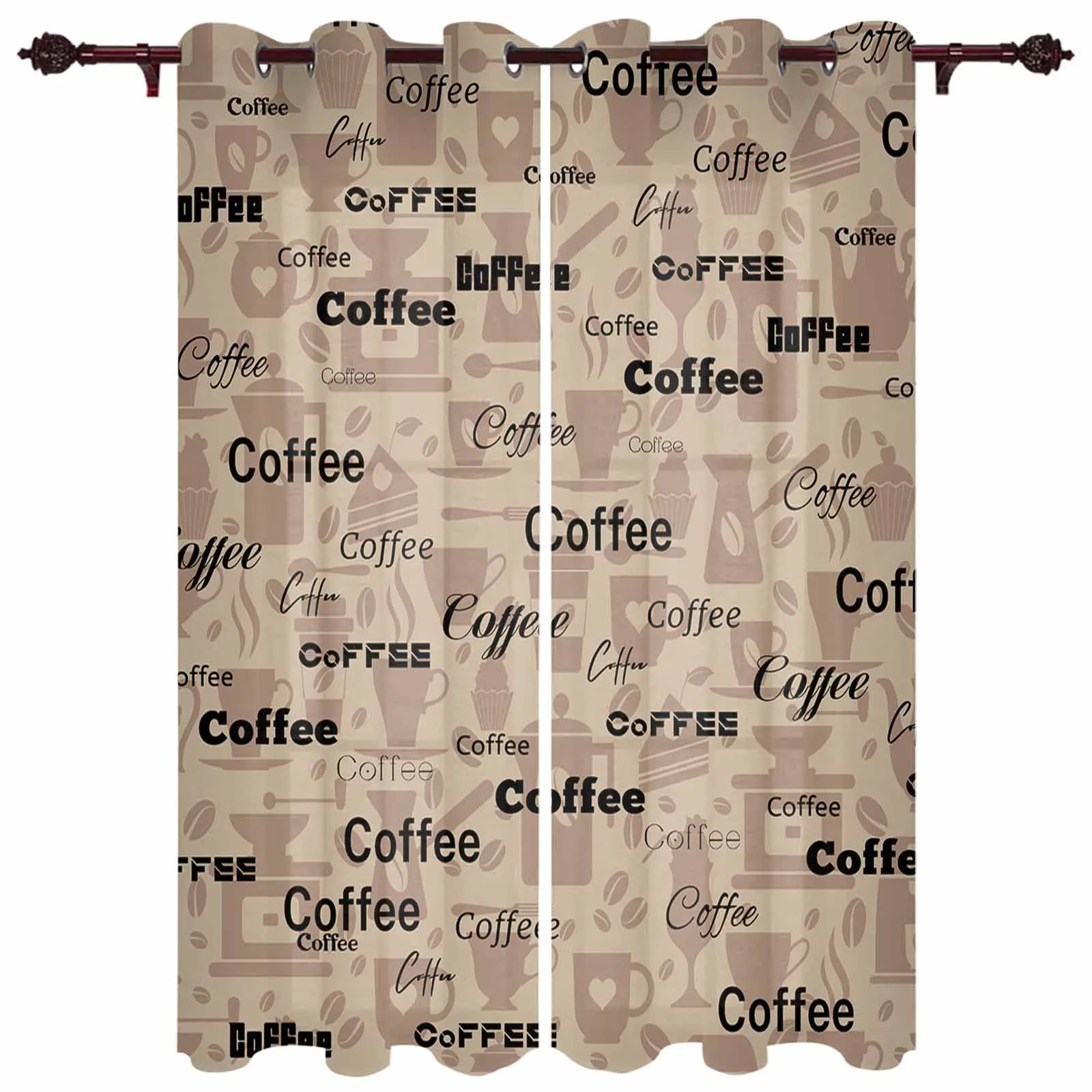 Coffee Text Pattern Modern Curtains for Living Room Home Decoration Hotel Drapes for Bedroom Fancy Window Treatments