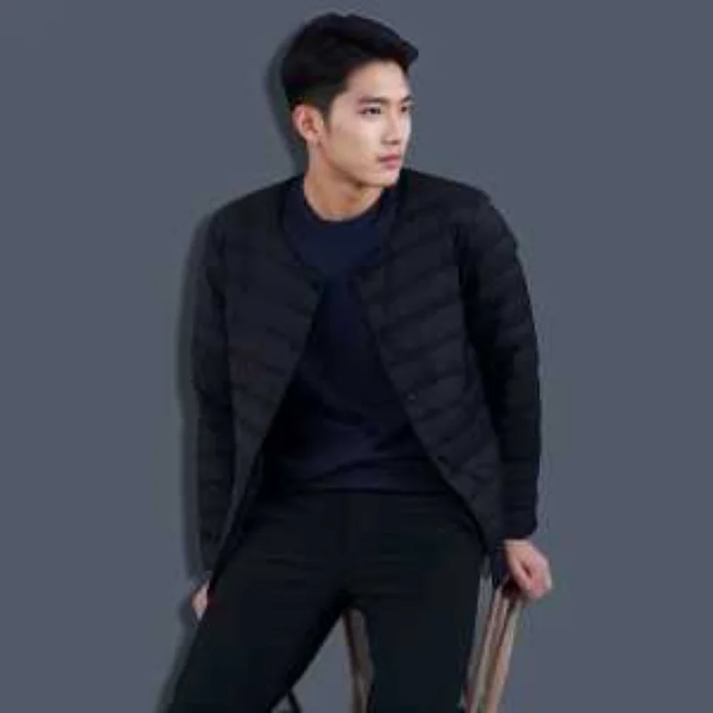 

Осень-зима, новое легкое утолщенное хлопковое пальто на подкладке, мужская легкая короткая теплая куртка без воротника с хлопковой подкладкой