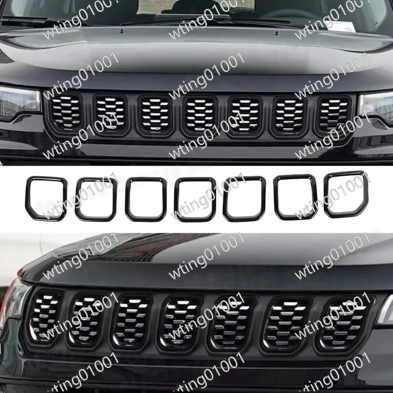 for Jeep Compass 2022 7pcs ABS Front Grille Insert Rings Mesh Cover Trim Bumper Fender Decoration Styling Accessories Kit