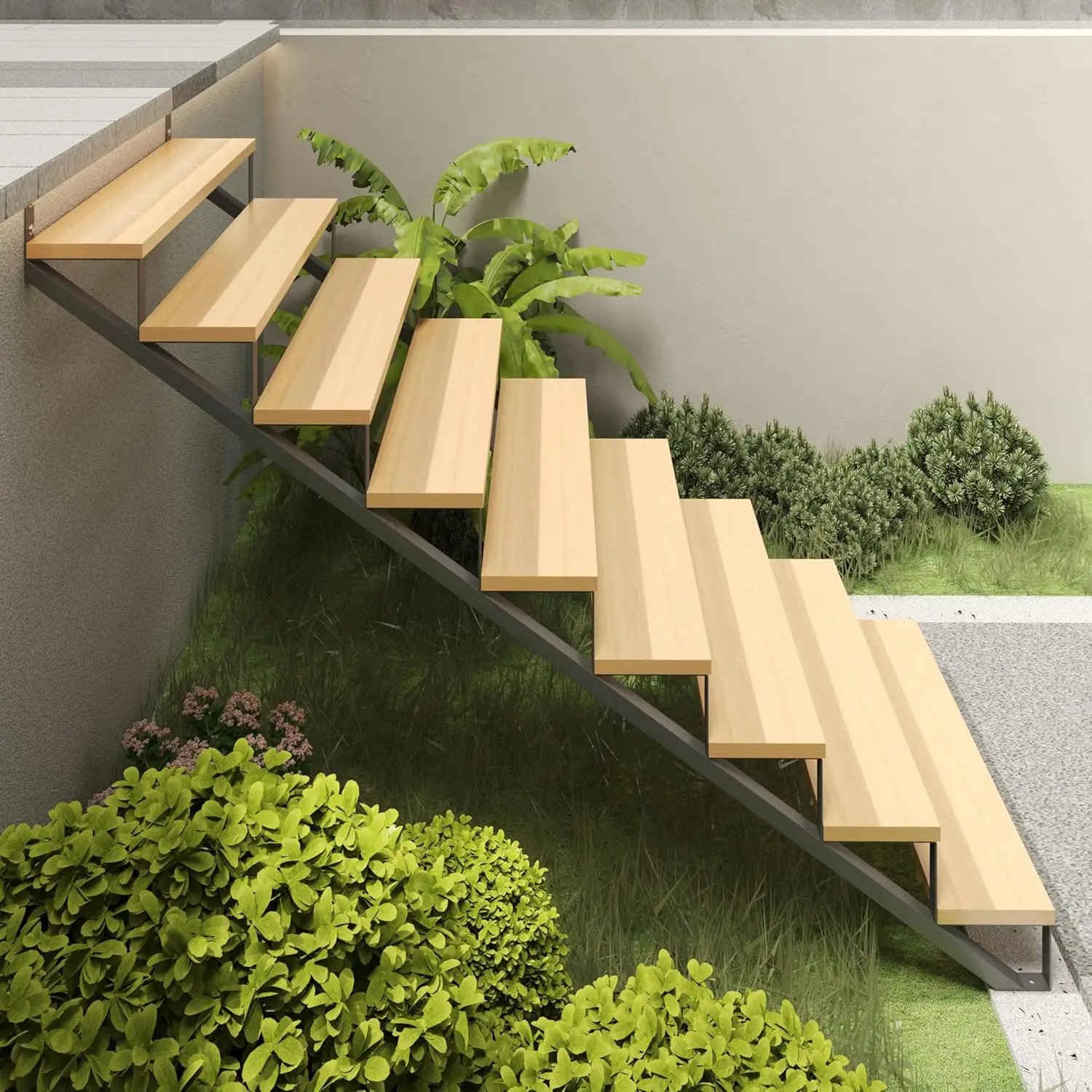 CCBOYAHARDWARE Escalón Metálico de 9 Peldaños, Escalón de Metal con Orificios Preperforados para Altura de Plataforma de 73 Pulgadas, Escalones Exteriores Resistentes a la Corrosión, Carga Máxima 500 lb, 2 Piezas