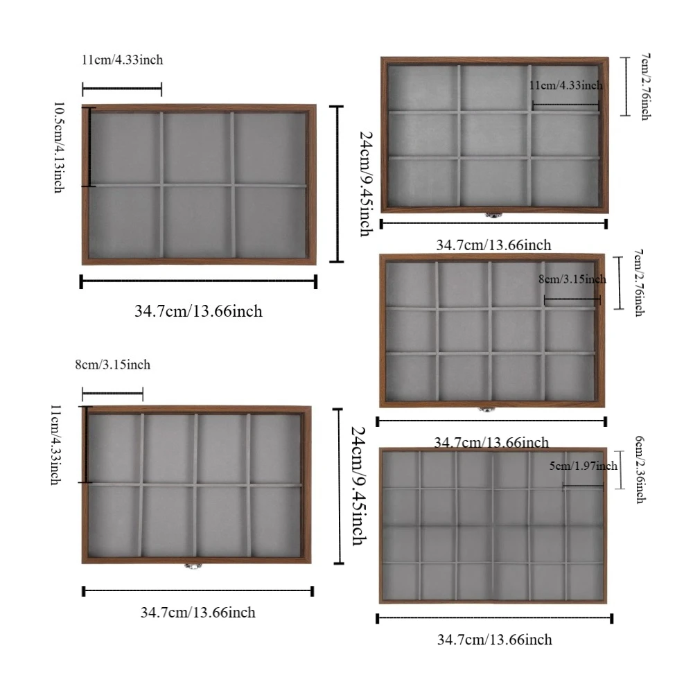 Velvet Wooden Jewelry Tray Large Capacity Necklaces Bracelets Jewelry Display Box Dust-proof Organizer Jewelry Storage Box