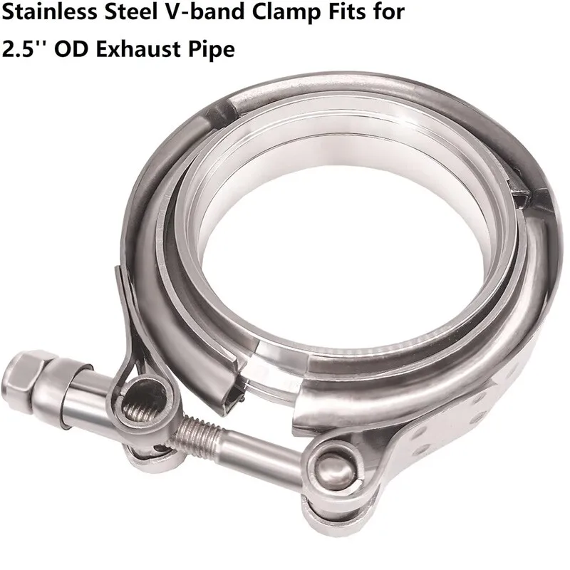 Kit de flange e braçadeira de banda V de 2,5 "polegadas macho/fêmea com exaustão Ridge inoxidável 4 peças