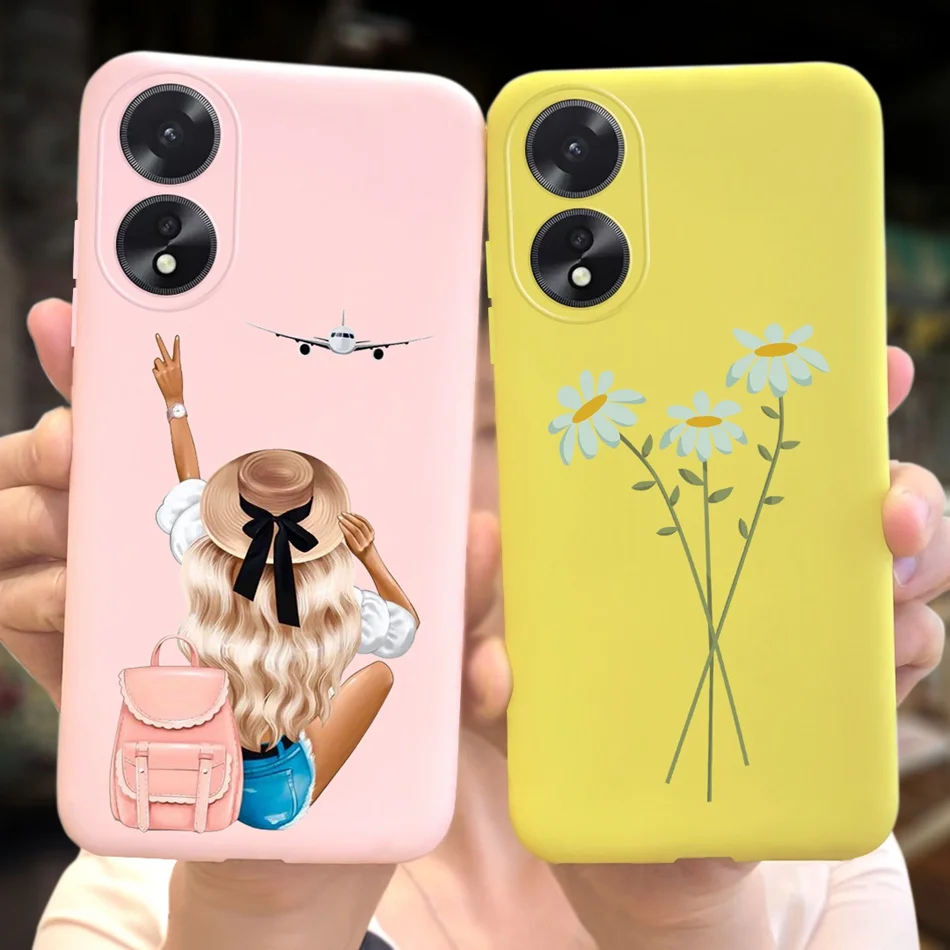 For OPPO A18 Case Oppo A38 2023 Beautiful Girl Flower Paintd Phone Bumper For OppoA18 A38 4G Candy Color Soft Silicon Back Cover