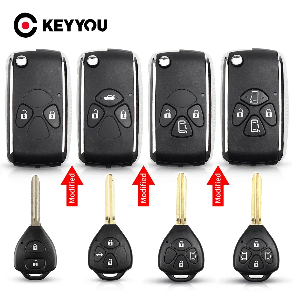 

KEYYOU 10pcs Updated Folding Car Key Case For Toyota Avlon Crown Corolla Camry RAV4 Reiz Yaris Prado Key Shell Toy43