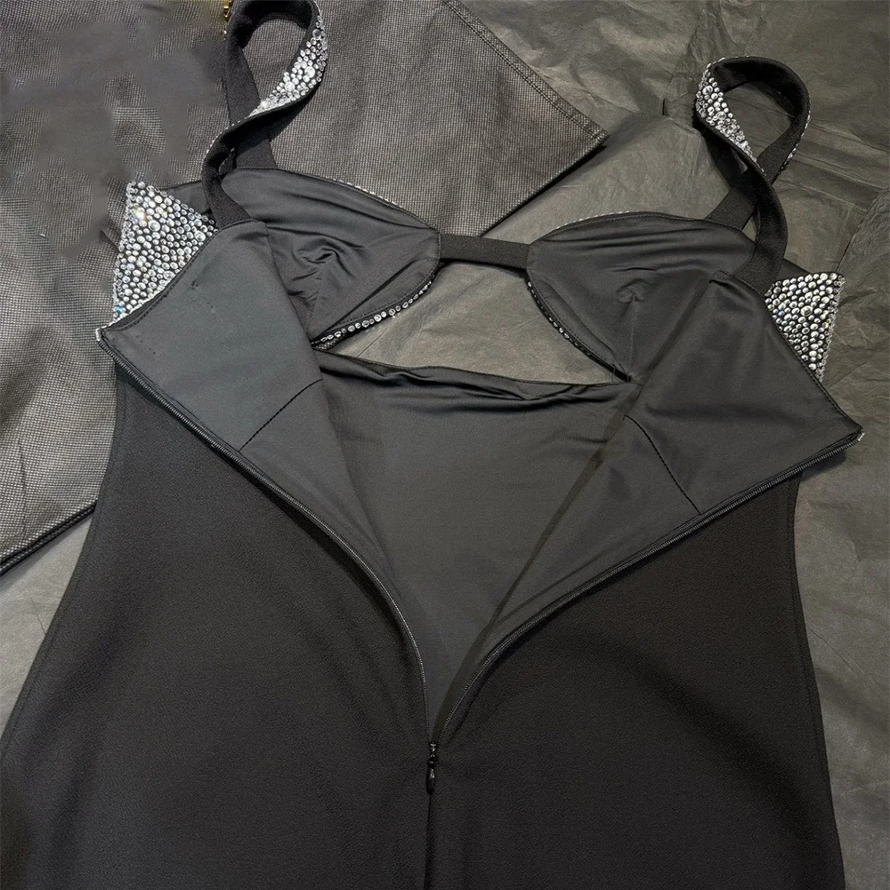 2026 Winter Women's Sexy Slip Dress with Rhinestones and Corset, Women's Black Dress, Y2K New High-Quality Party Bodysuit bra