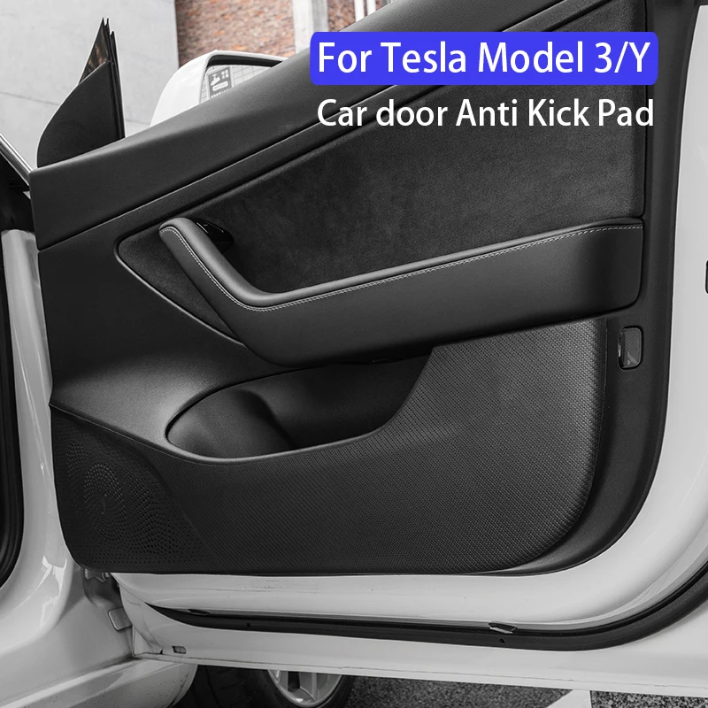 For Tesla Model Y/Model 3 2019-2023 2024 Leather door anti-kick sticker Soil-proof mat Children\'s kick pad Car accessories