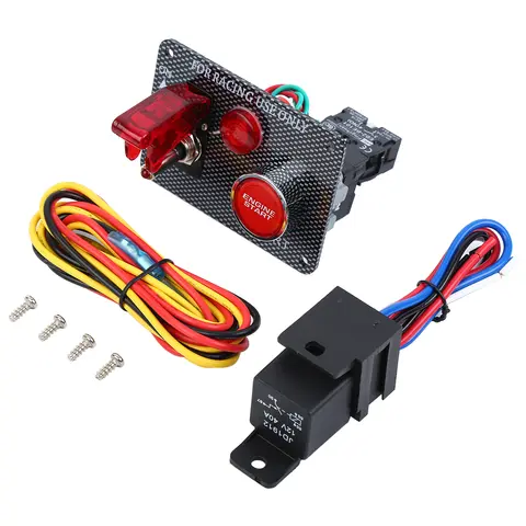 12V Racing Ignition Switch Panel Carbon Fiber Engine Start Push Button LED Toggle Dashboard Kit For Touring Cars