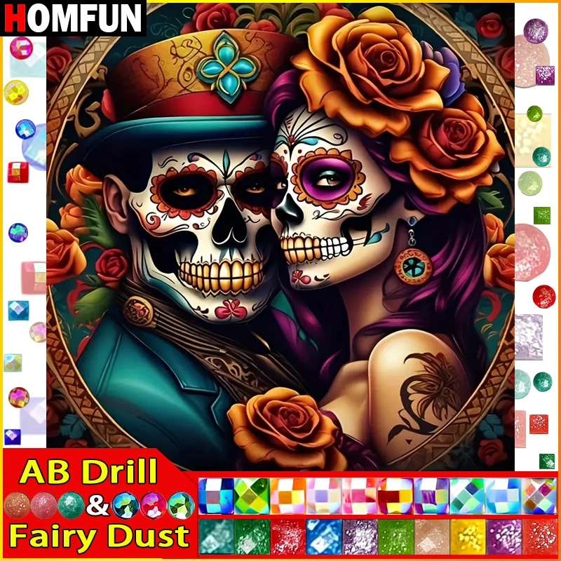 

Картина из страз HOMFUN с изображением Феи пыли AB 5D «сделай сам», «Портрет пары Черепов», полноразмерная вышивка из смолы, вышивка крестиком, домашний декор
