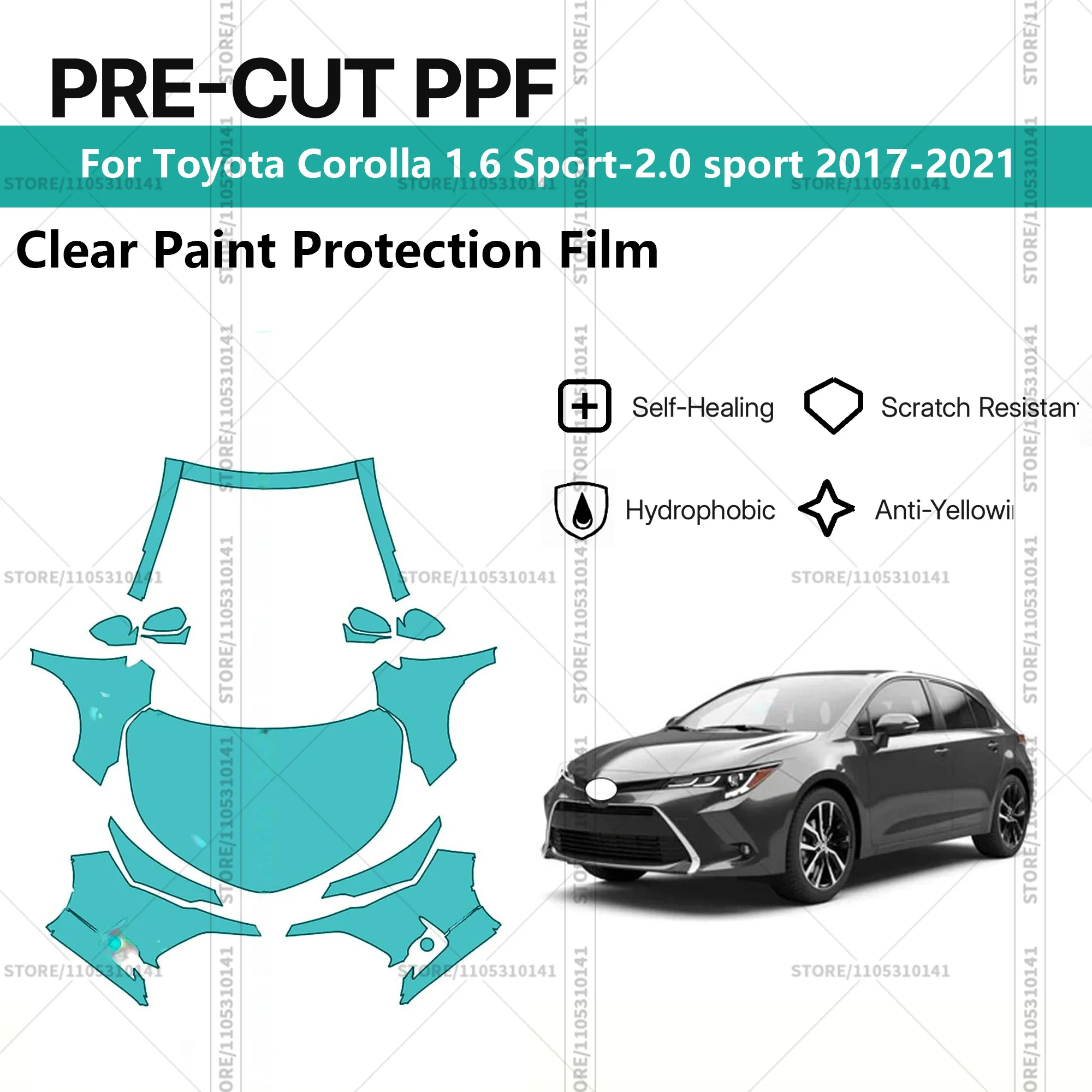 

Pre-Cut Paint Protection Film PPF Transparent Car Film Automotive PPF Front Kit For Toyota Corolla 1.6 Sport-2.0 sport 2017-2021