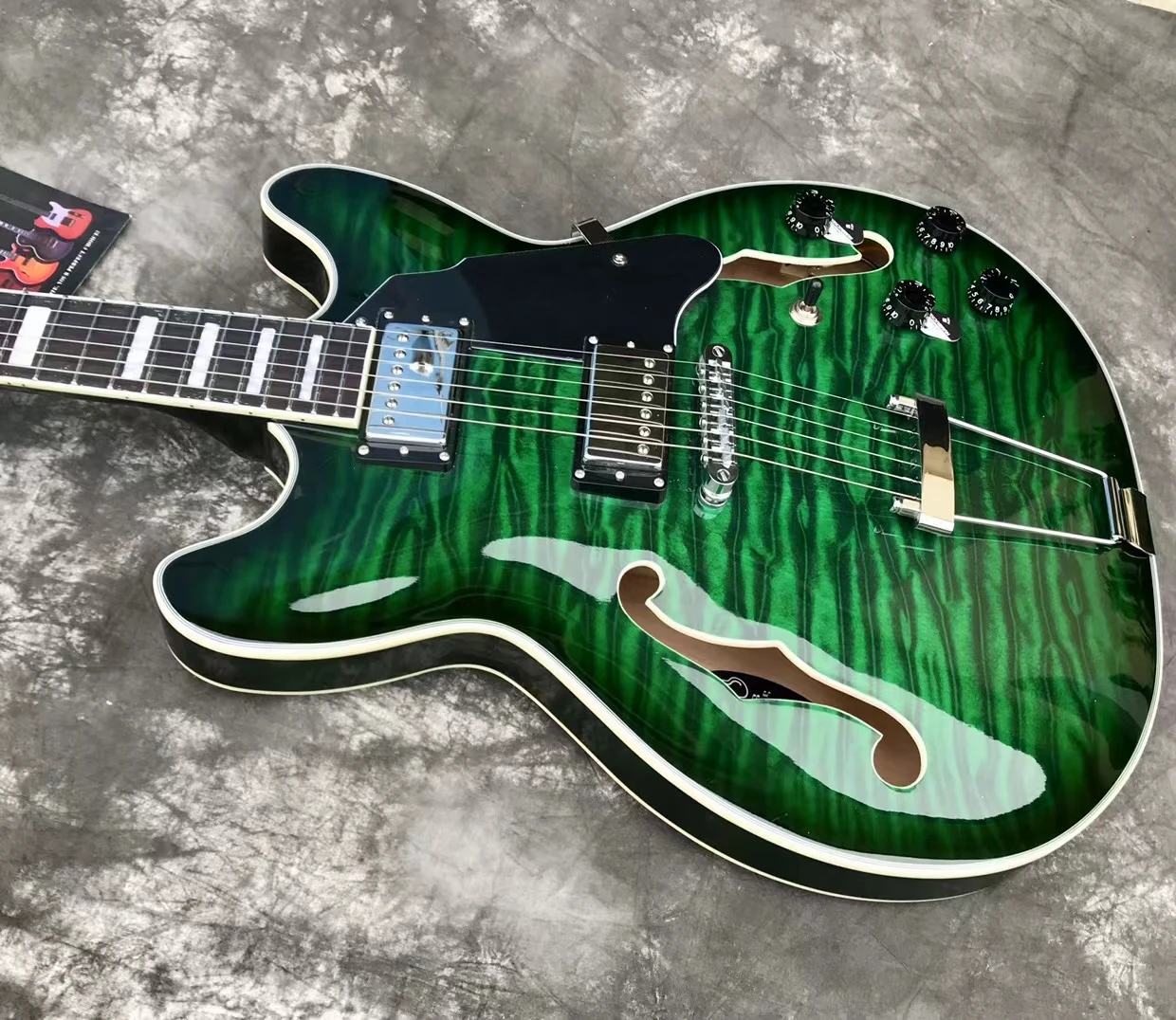 upgrade electro green guitar flame maple jazz hollow body f hole335 style electric guitar electricas electro electrique guitare