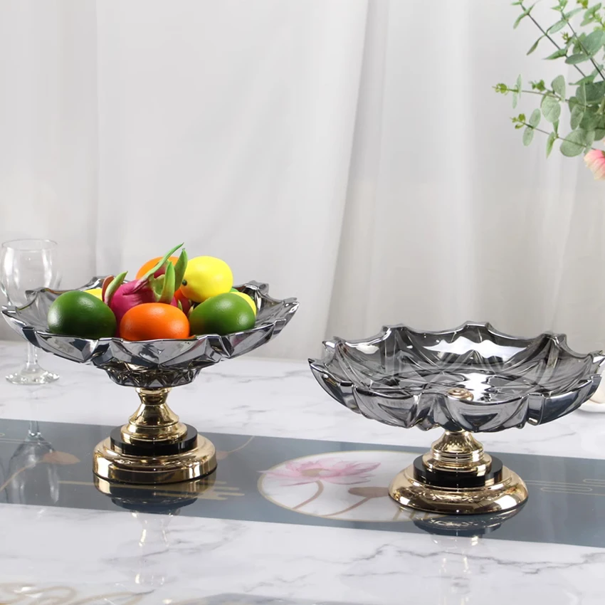 

Quality Europe High Quality Golden Double Layer Crystal Glass Fruit Tray Candy Tray Dessert Plate Snack Tray Candy Dish