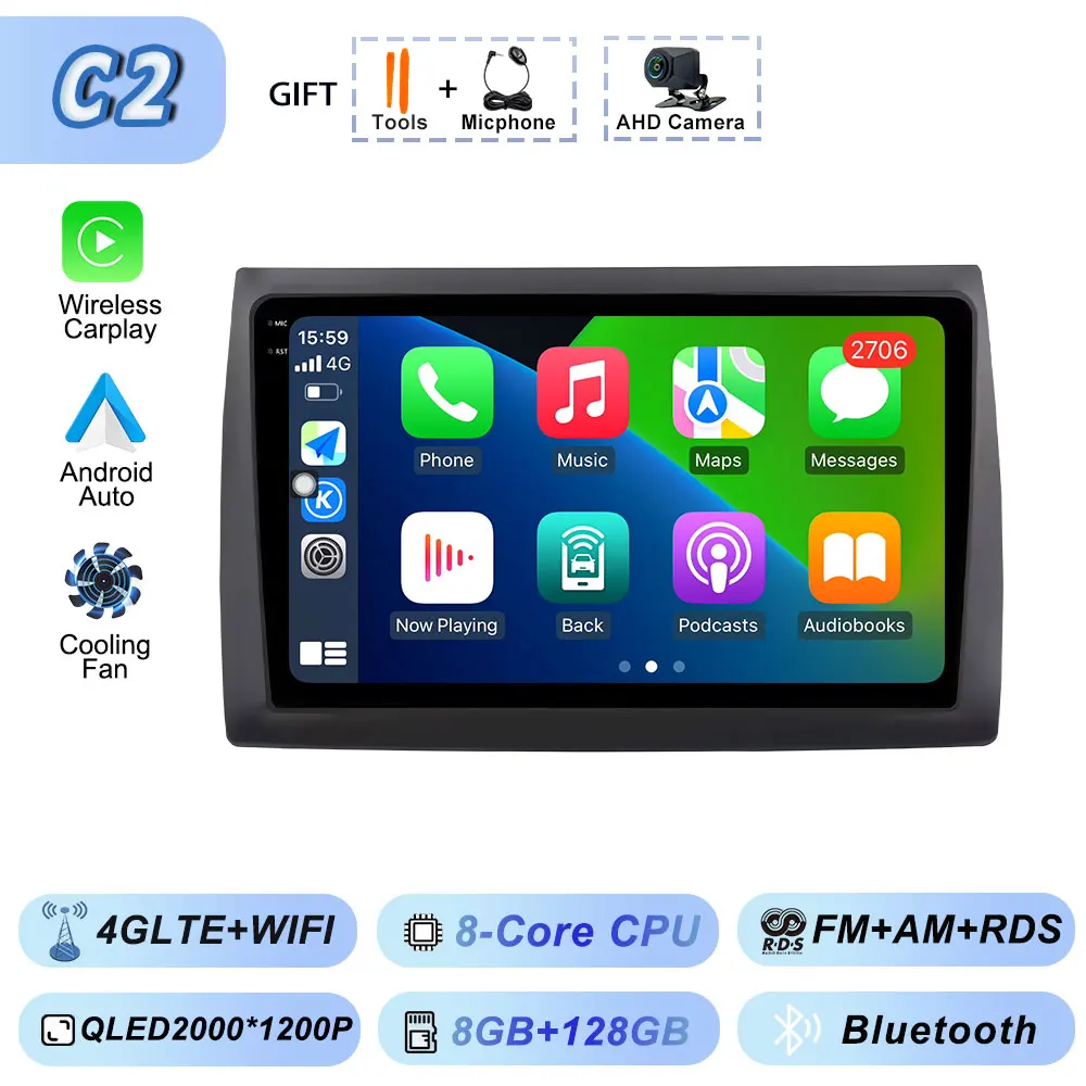 Draadloze Carplay Auto Android voor Fiat Stilo 2002-2010 Autoradio GPS Stereo Multimedia WiFi Viedo Speler Autoradio Navigatie
