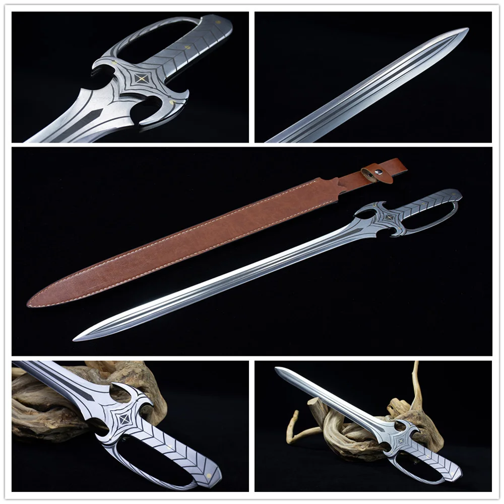 Unique Holiness 73cm Length Hand Forging Welding Battle Ready Stainless Steel Blade Full Tang Steel Fittings Leather Sheath