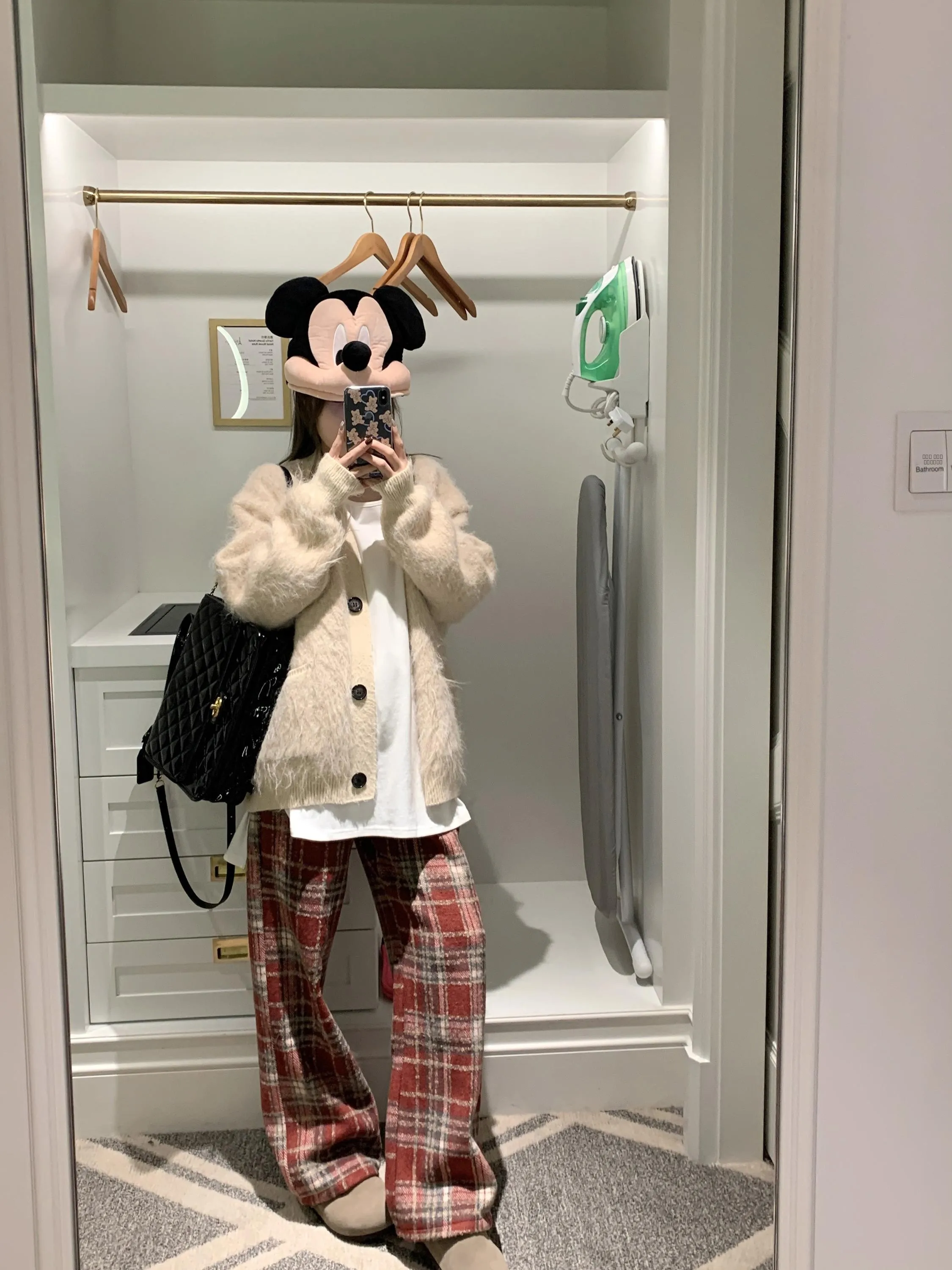 

Американские клетчатые брюки свободного кроя с высокой талией и прямыми штанинами для женщин, на флисовой подкладке, для праздничного повседневного образа