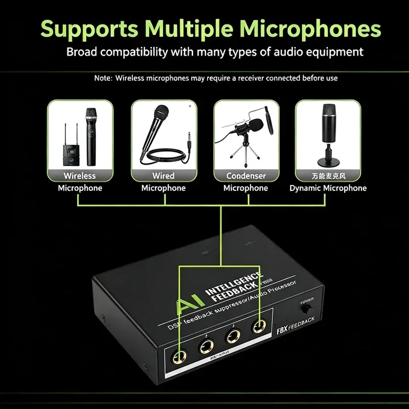AI Smart Microphone Feedback Suppressor Microphone Anti-howling Frequency Shifter for KTV Conferences Stages Live Streaming