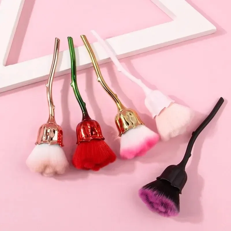 1 brocha de maquillaje en polvo suelto en forma de rosa rosa |   Herramienta de belleza facial de doble uso y cepillo para polvo de uñas |   Mak de base y aseo
