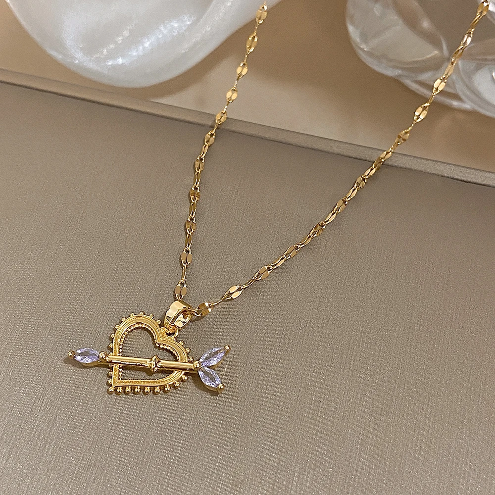 

Round Flowers Pendant Necklace with White Zircon Stainless Steel Chain Jewelry For Women Romantic Valentine's Day Jewelry Gifts