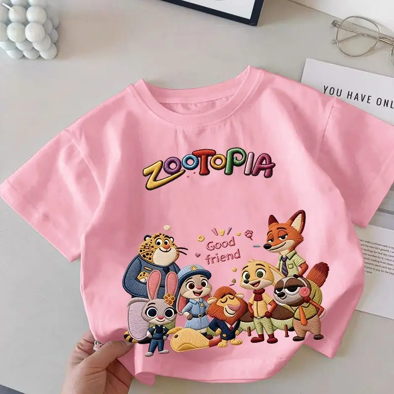 

Children's Cartoon Animal City Cotton Short Sleeve T-Shirt Boys and Girls Fashion Casual Bottom Top 2026 New Trendy Pullover