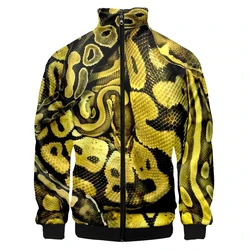 3D Print Snake Skin Pattern Jacket Coat Long Sleeve Stand Collar Zipper Jacket Clothes For Men Large Size Casual Coats