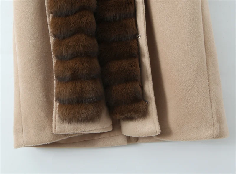 Женское пальто, зима 2025 года, новый стиль, хаки, длинное пальто из искусственного меха с длинными рукавами и большим меховым воротником, элегантное и модное