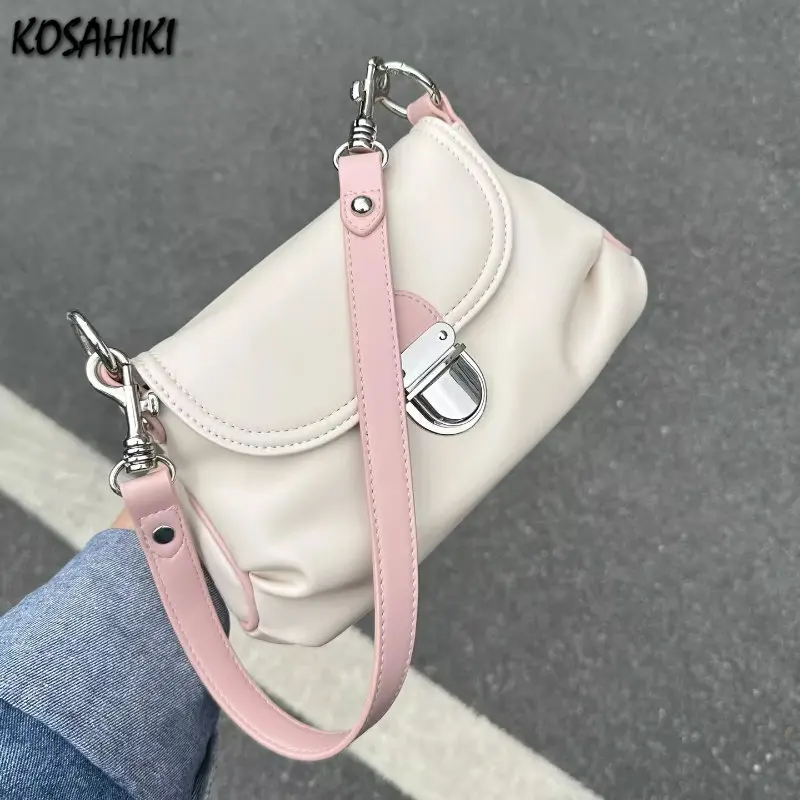 Fashion Sweet Women Simple Crossbody Bags Vintage Y2k Aesthetic Casual Shoulder Bag Soft Leather All Match Handbag Korean Trendy