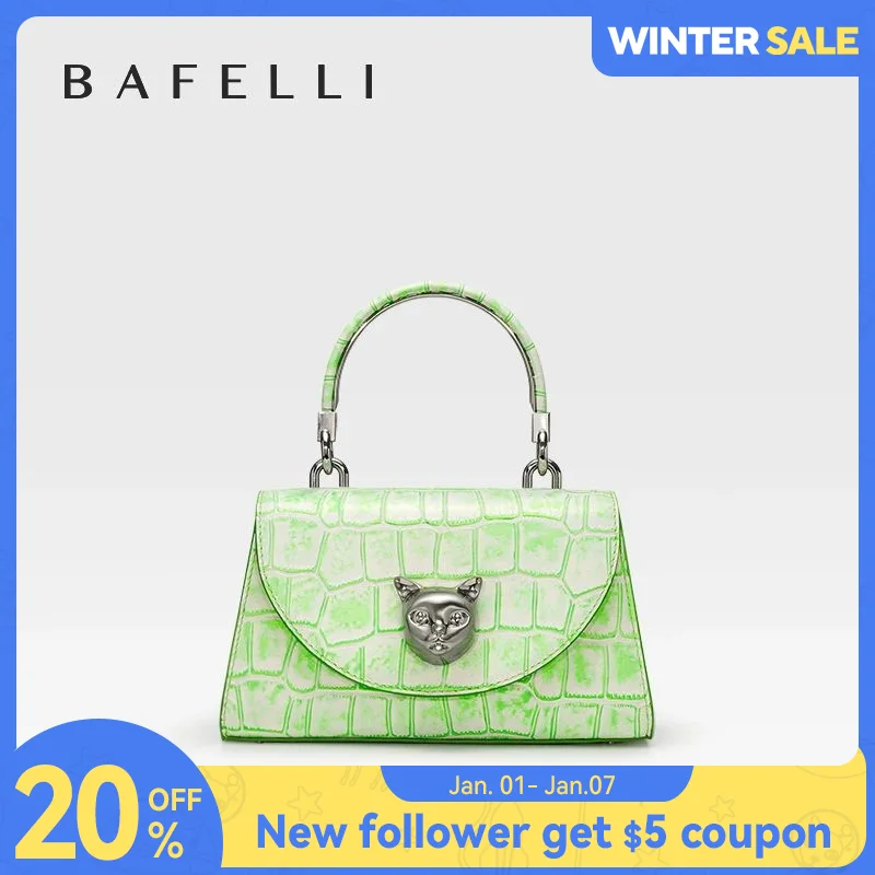 BAFELLI 2024 WOMEN'S NEW BAG ORIGINAL DESIGNER LUXURY BRAND CAT CASUAL STYLE TREND PURSE CROCODILE LEATHER HANDBAGS