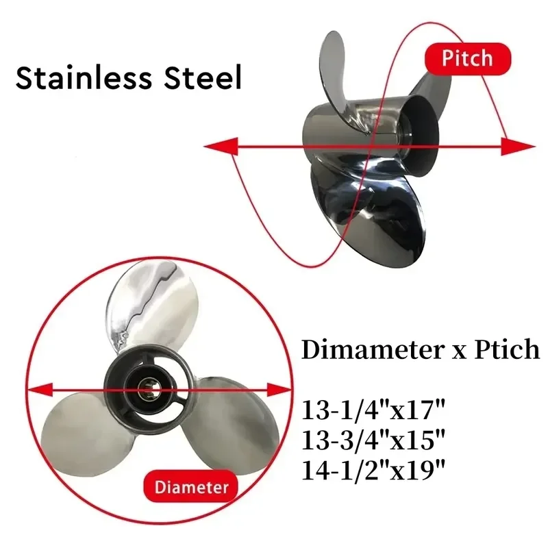 Boat Propeller, 15 Tooth RH Rotation, 3 Blade Stainless Steel, for Mercury 70-140HP Outboard Motor, Marine Boat Accessories