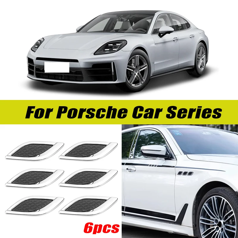 6Pcs Chrome / Black 3D Car Side Fender Air Vent Hood Scoop Outlet Cover Decorative Trim For Porsche Car Series