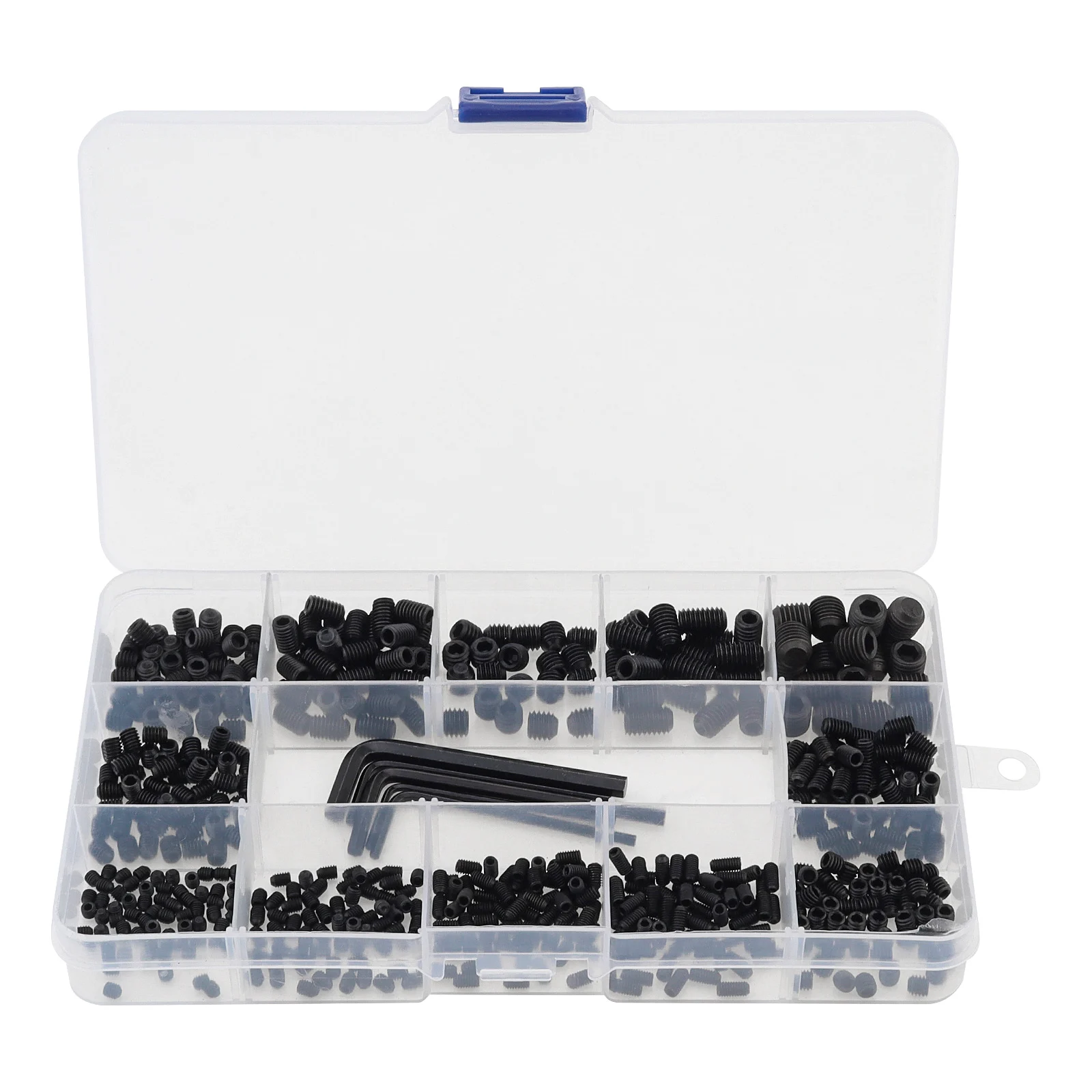 530 Pcs Hex Socket Set Grub Screw Bolt Assortment Kit with Hex Wrench Tweezers 12 Sizes M3 M4 M5 M6 M8 Alloy Steel Grub Screws