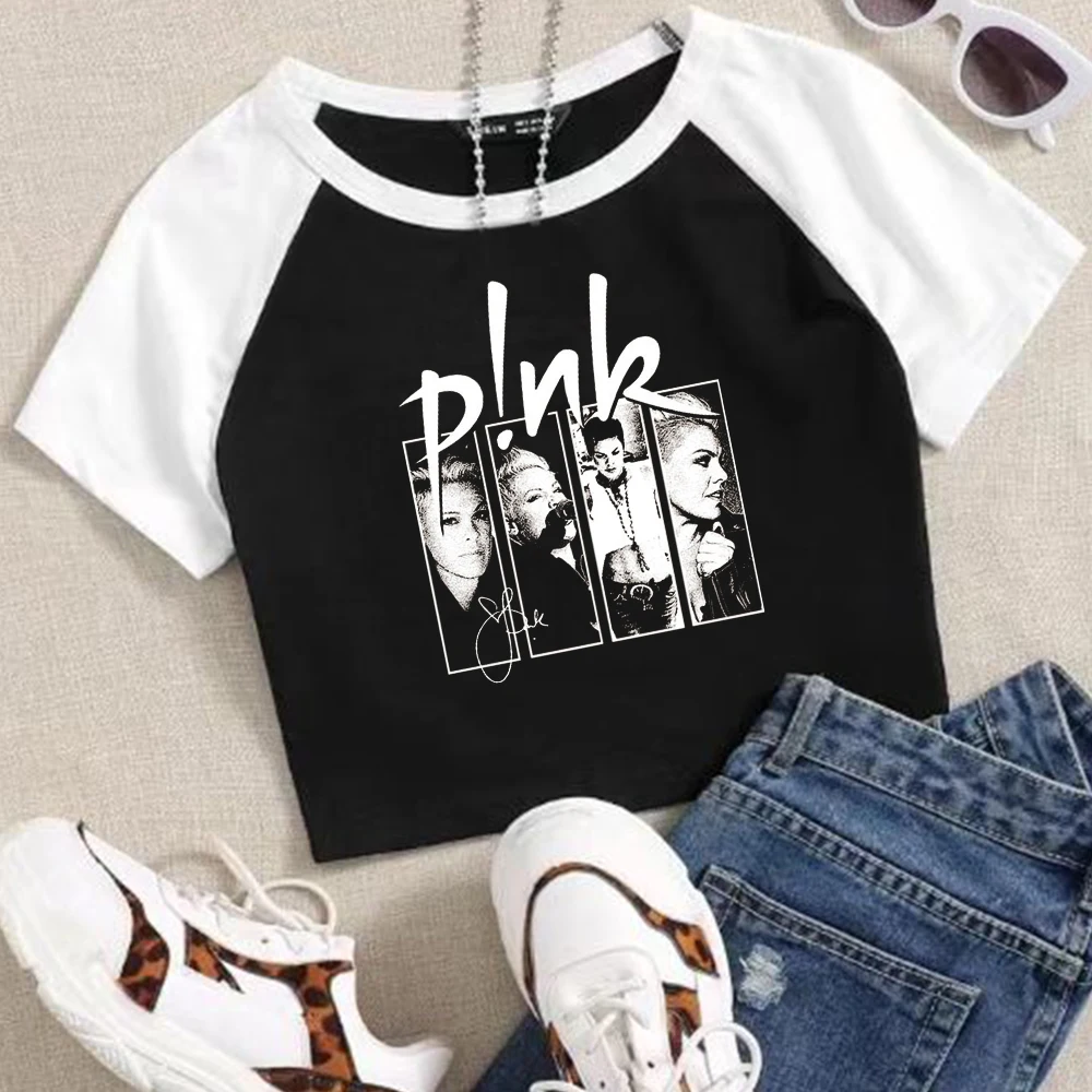 

P!nk World Tour 2024 Crop Tops T-Shirt Women Girls Fashion O-Neck Short Sleeves Fans Gift Tops