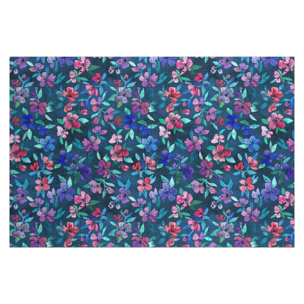 Southern Summer Floral - navy + colors Jigsaw Puzzle Custom Child Personalised Toys Personalized Gift Puzzle