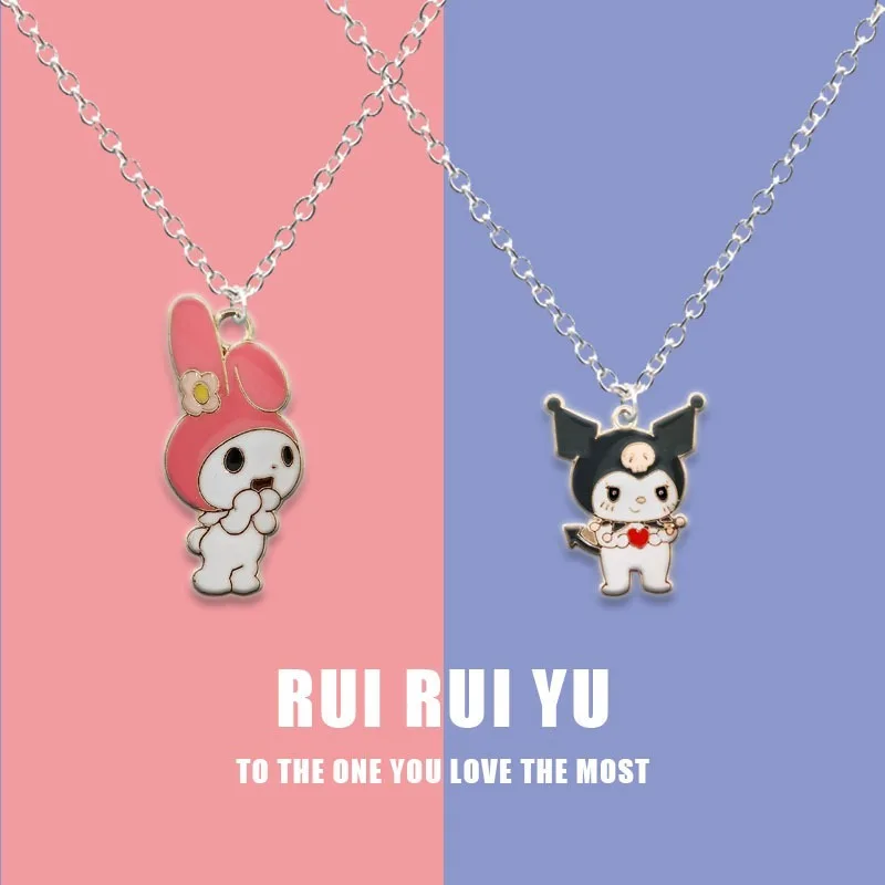 Sanrio Kuromi Necklace Q Character Anime My Melody Sweet Alloy Pendant Decoration Girl Student Children Halloween Birthday Gifts