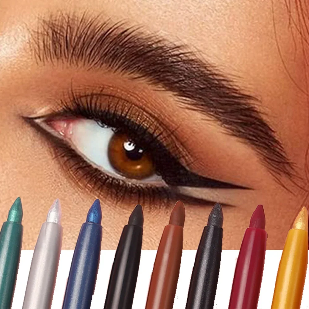 2 in 1 Eye Liner Eye Shadow Pencil Waterproof Lasting 12 Colors Rotating Black Matte Eyeliner Glue Pen Makeup for Eyes Cosmetics