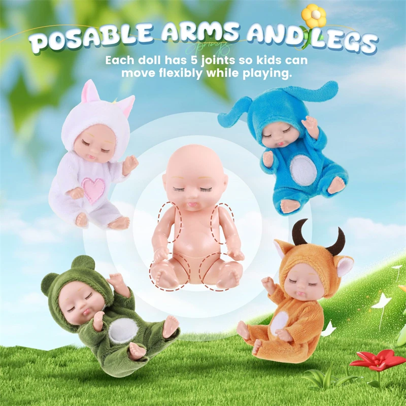 6Pcs/Set Kawaii Sleeping Reborn Baby Dolls Kits Cute Mini Simulation Babies Cos Forest Animals With Clothes Toys Festivals Gifts images - 6