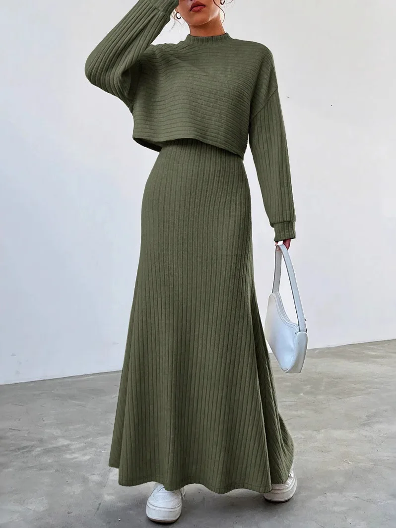 

Цветной вязаный жилет Ele Long Sve, женский повседневный костюм, осенний комплект Faion, женская одежда из двух предметов