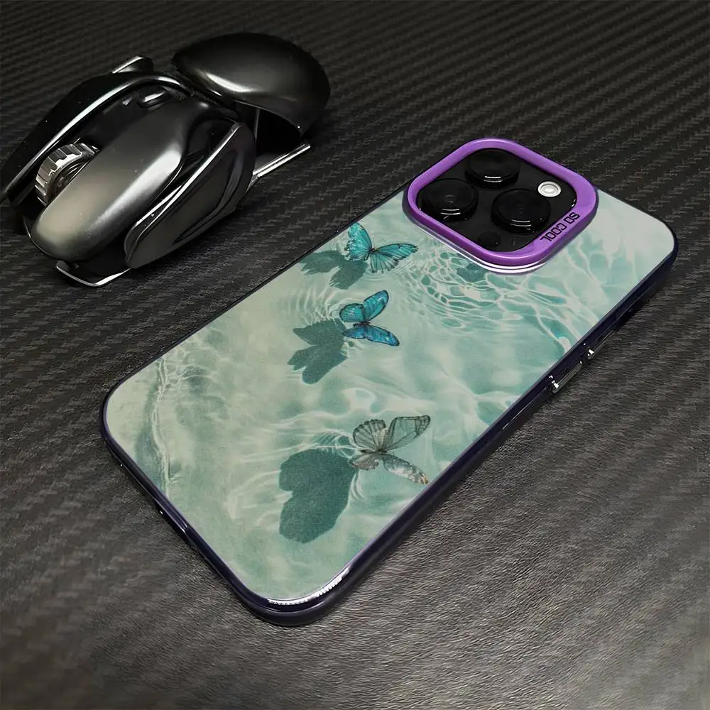 الخيال أثيري الفراشات المياه جراب هاتف آيفون 17,16,15,14,13,12,11 زائد ، برو ماكس الأرجواني ماتي غطاء مقاوم للصدمات