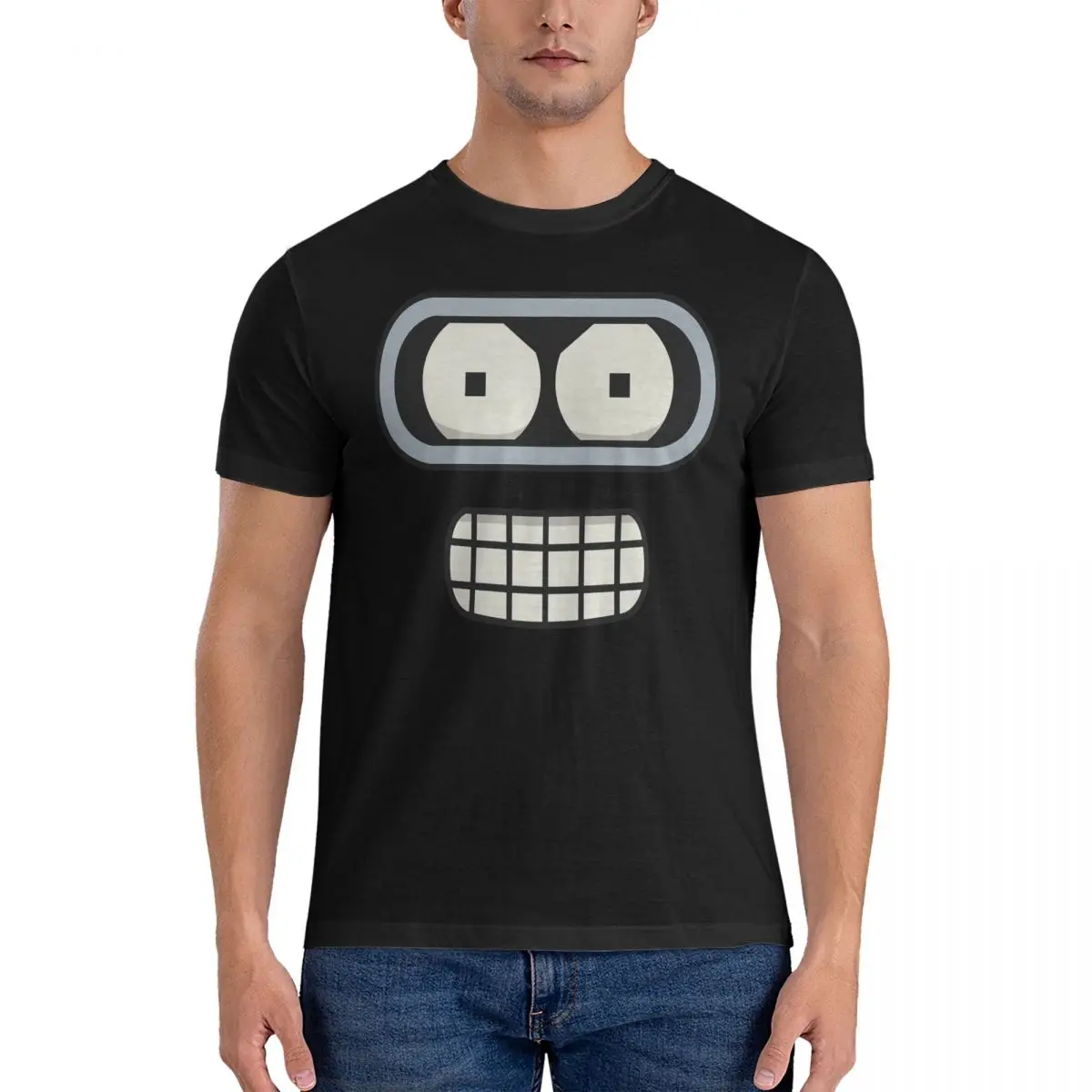 Bender's Face T Shirts Men 100% Cotton Awesome T-Shirt Round Neck F-Futurama Tee Shirt Short Sleeve Tops Summer