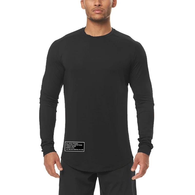 High Elastic Tight Long Sleeve Casual Shirt Autumn Breathable Quick Dry Mens T-shirt Gym Fitness Bodybuilding Running Sportswear