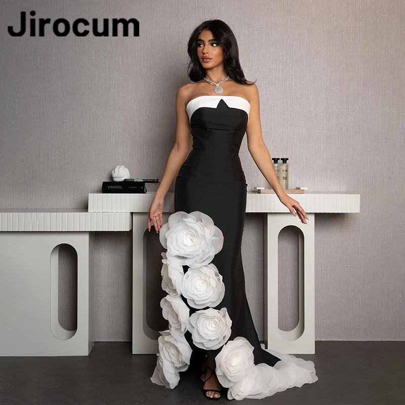 

Jirocum Elegant Mermaid Prom Dress Women's Strapless White Floral Party Evening Gown Floor Length 2025 Special Occasion Gowns