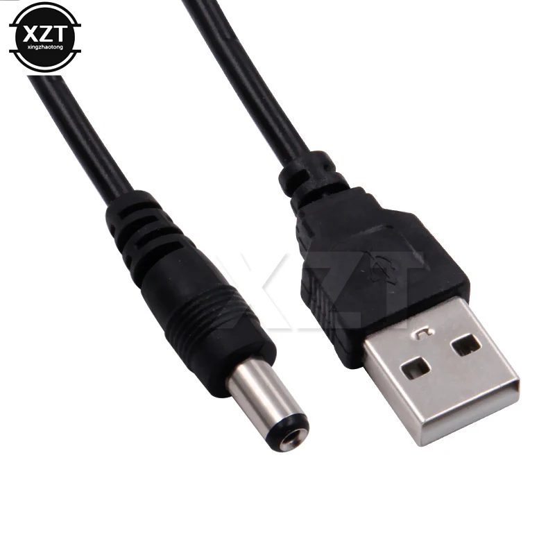 BLACK 1M USB Port To 5.5 x 2.1mm 5V DC Barrel Jack Power Cable Connector For Small Electronics Devices