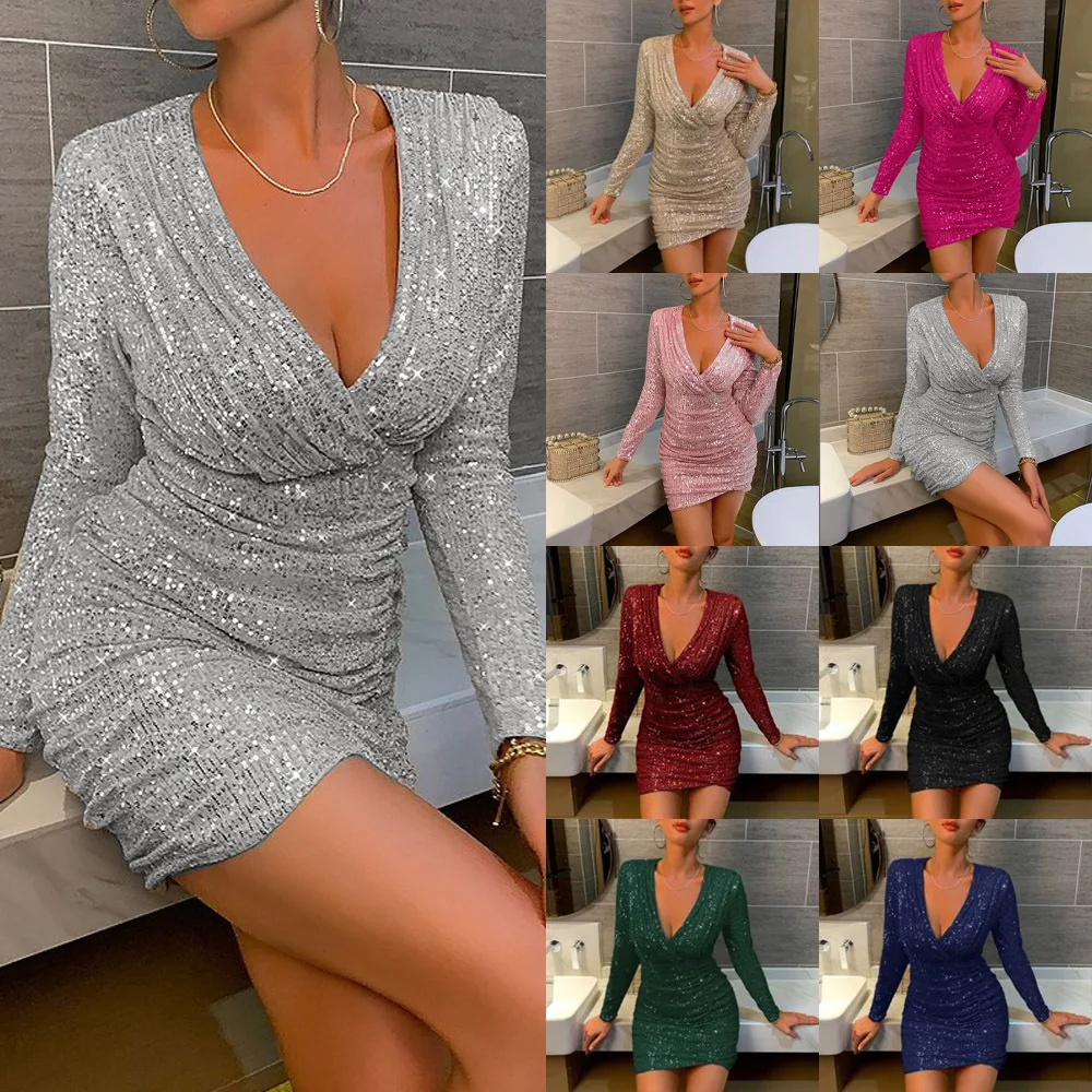 

2025 New Women's Sexy V-neck Dress Fashionable Evening Dresses Streetwear Formal Dress for Women