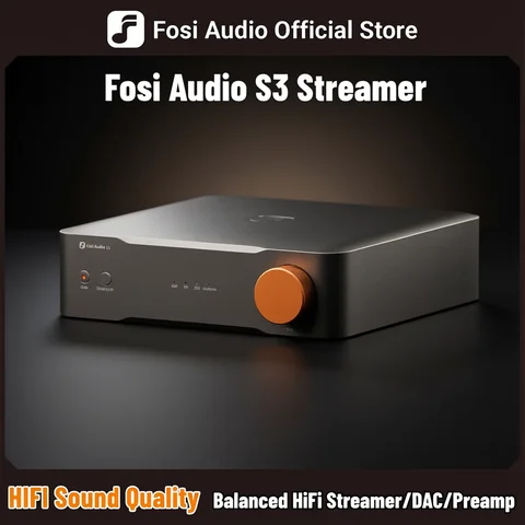 Fosi Audio S3 HiFi Music Streamer Bluetooth 5.3 AKM4493SEQ DAC Preamp Network Music Player Compatible with AirPlay2, Google Cast