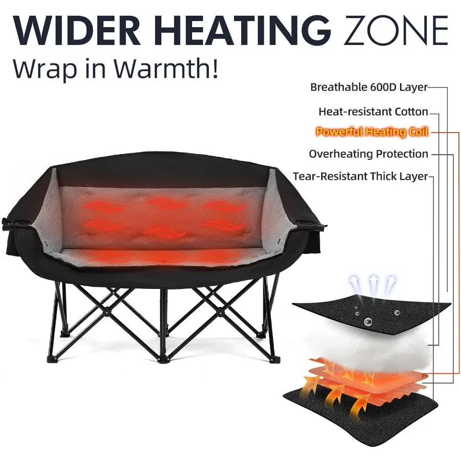 كرسي تخييم مزدوج ساخن للرياضات الخارجية والحديقة يستخدم كرسي Loveseat مبطن كبير الحجم عالي التحمل لبالغين محمول #3